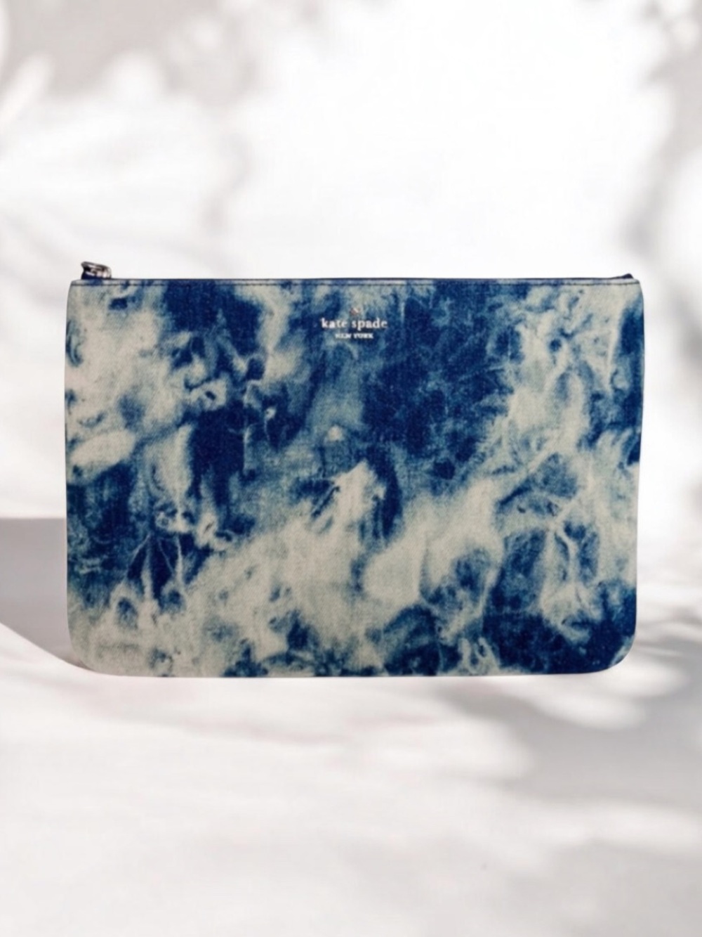 NWOT kate spade Jackson Jean Denim Tie-Dye Large Zip Pouch